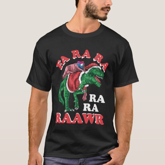 Dinosaur Christmas Fa Ra Rawr Rex Santa Claus T Shirt (Framsida)