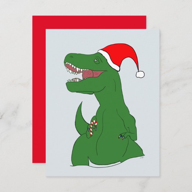 Dinosaur Christmas Holiday Card Julkort (Fram/baksida)