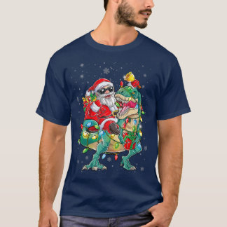 Dinosaur Christmas Lights Shirts Santa Riding Dino T Shirt
