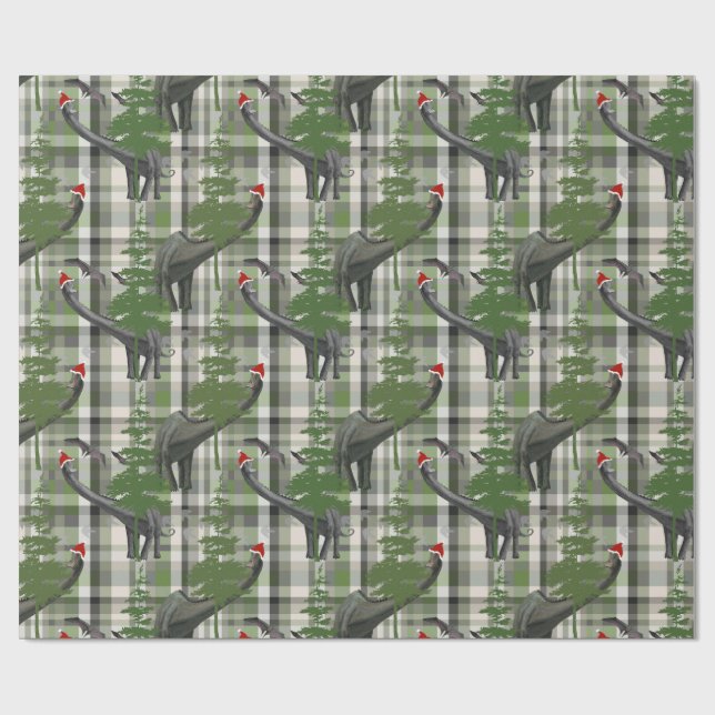 Dinosaur Christmas Plaid Presentpapper (Platt)