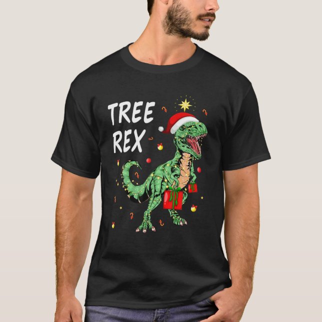 dinosaur christmas pyjamas Träd Rex Manar Boys Kid T Shirt (Framsida)