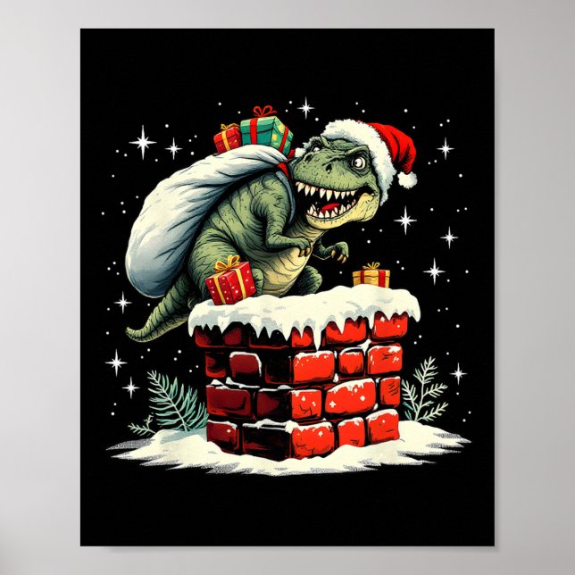 Dinosaur Christmas Santa Xmas  Poster (Framsidan)