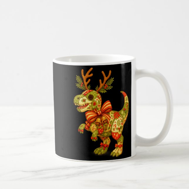 Dinosaur Christmas Season Patchwork T-rex Squad Fa Kaffemugg (Höger)