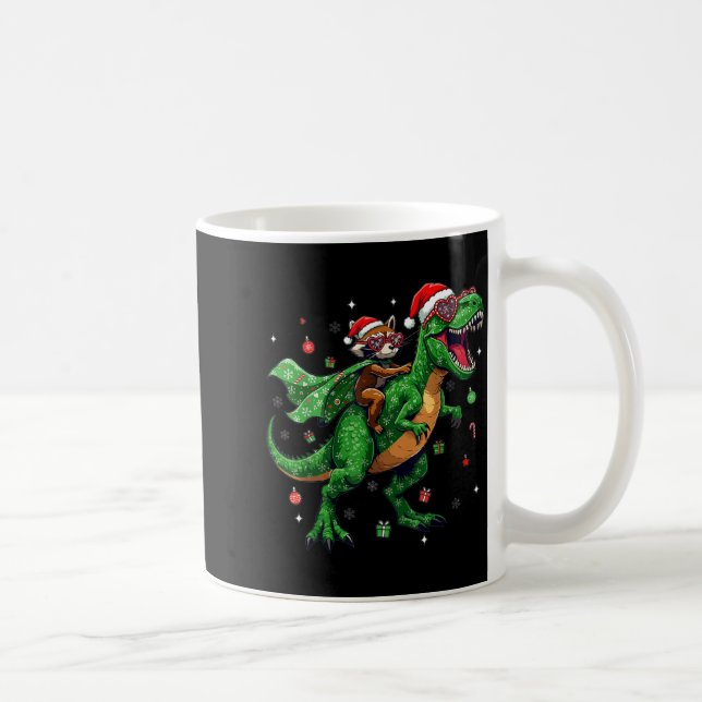 Dinosaur Christmas T Rex Raccoon Santa Holiday  Kaffemugg (Höger)