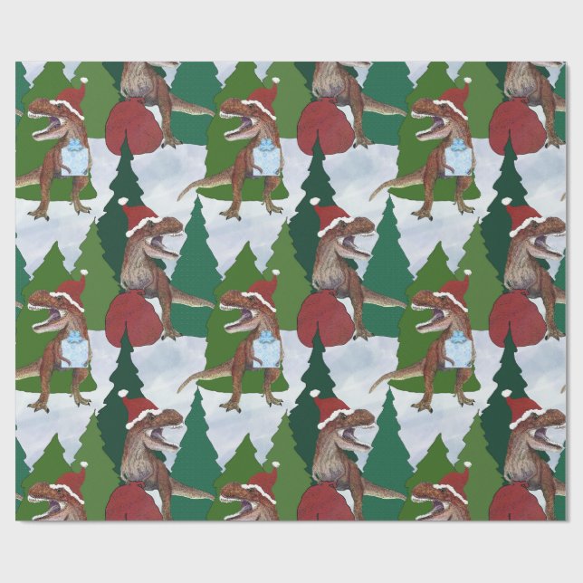 Dinosaur Christmas T-Rex Santa Presentpapper (Platt)