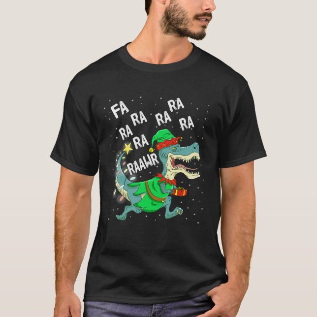 Dinosaur Christmas Tree Rex Fa Ra Ra Rawr Trex Elf T Shirt (Framsida)