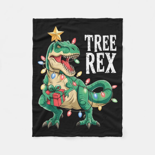Dinosaur Christmas Tree Rex Pajamas Men Boys Xmas  Fleecefilt (Framsidan)