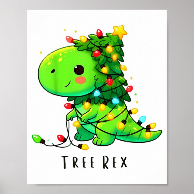 Dinosaur Christmas Tree Rex Pajamas Men Boys Xmas  Poster (Framsidan)
