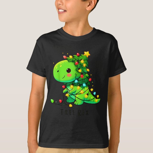 Dinosaur Christmas Tree Rex Pajamas Men Boys Xmas  T Shirt (Framsida)