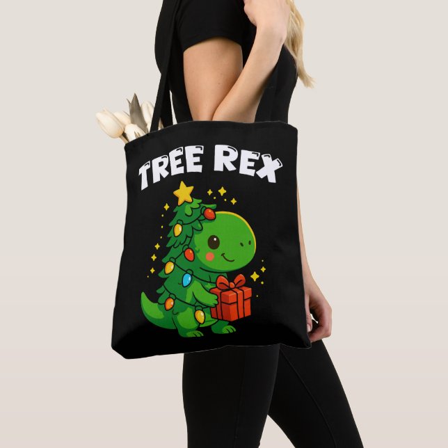 Dinosaur Christmas Tree T-Rex Cute Dino Xmas Party Tygkasse (Närbild)