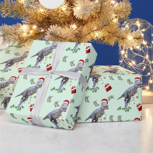 Dinosaur Christmas Wrapping Paper Roll Presentpapper (Helgdagar)