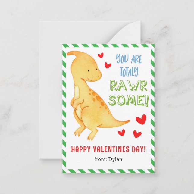 Dinosaur Classroom Mini Valentine Card-för barn Anteckningskort (Framsida)