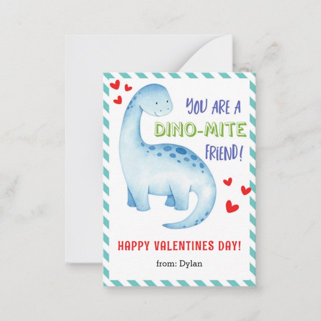 Dinosaur Classroom Mini Valentines day Card Kids Anteckningskort (Framsida)