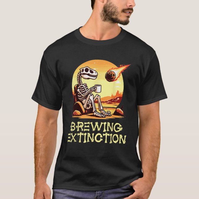 Dinosaur Coffee Humor Meteor Brewing Exinction Fu T Shirt (Framsida)