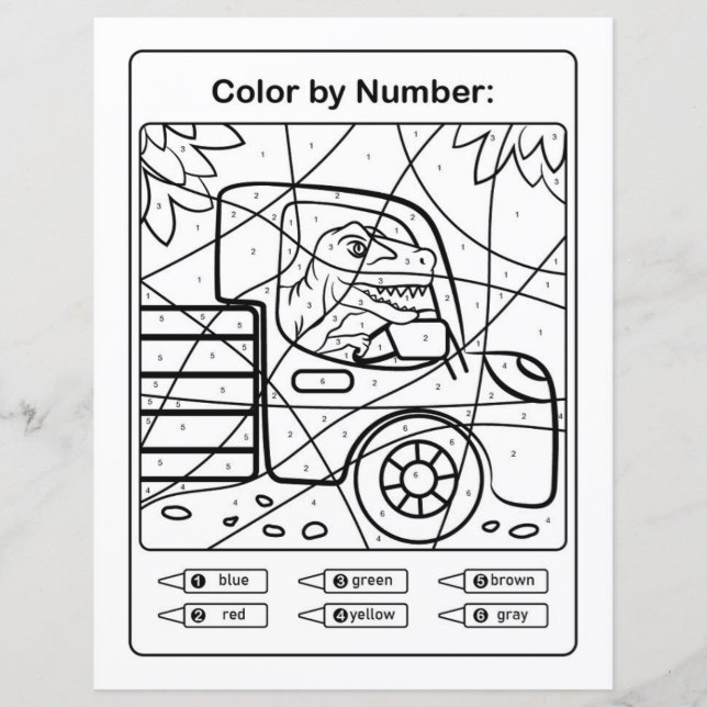 Dinosaur Coloring Page by number - Dino in a car (Framsida)