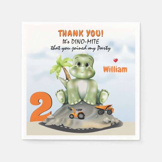 Dinosaur Construction Boy Birthday Pappersservett (Framsidan)