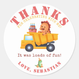 Dinosaur Construction Crew Födelsedagsfest Runt Klistermärke