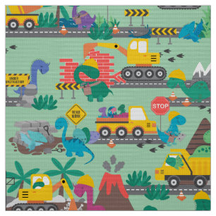 Dinosaur Construction Kids Cute Mönster Tyg