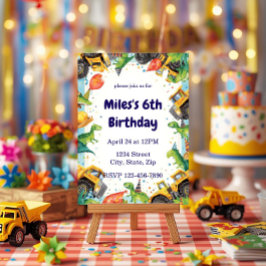 Dinosaur Construction Truck Birthday Invitatio Inbjudningar