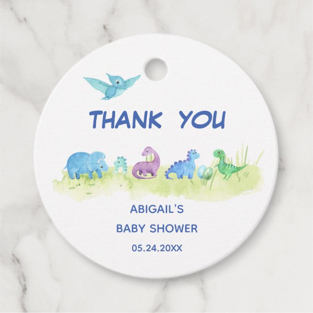 Dinosaur Cute Baby Shower Tack Gåvor Etiketter (Framsida)