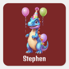 Dinosaur, Cute Blue födelsedagsdag Fyrkantigt Klistermärke