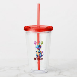 Dinosaur, Cute Blue födelsedagsdag Take Away Mugg