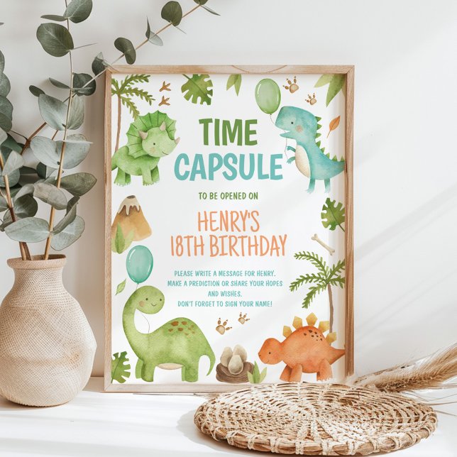 Dinosaur Cute Boy Birthday Party Time Capsule Sign Poster (Skapare uppladdad)