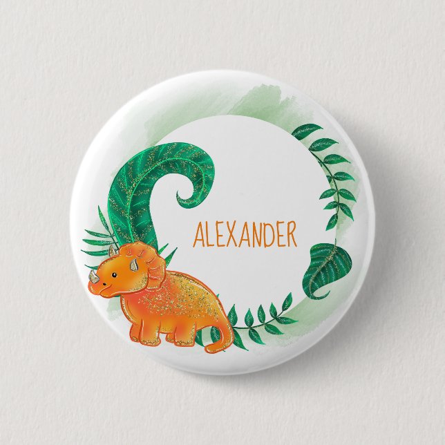 Dinosaur Cute Bright | Orange Triceratops Knapp (Framsida)