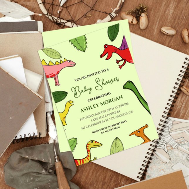 Dinosaur Cute Doodle Baby Shower Inbjudningar (Skapare uppladdad)