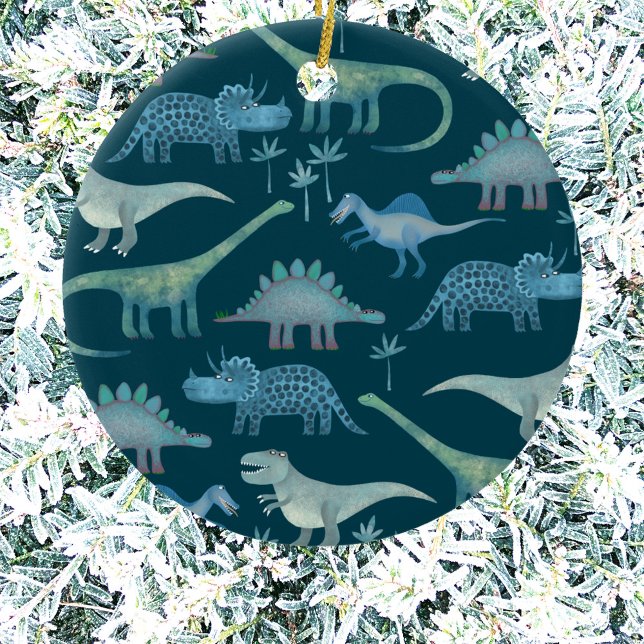 Dinosaur Cute Julgransprydnad Keramik (Fun dinosaur pattern Christmas ornament)