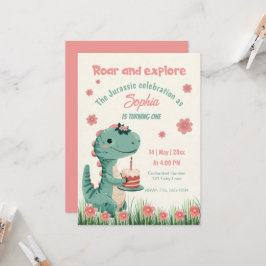 Dinosaur Cute Jurassic Funny Girl First Birthday Inbjudningar