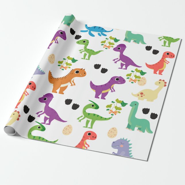 Dinosaur Cute Wrapping Papper Presentpapper (Utrullad)
