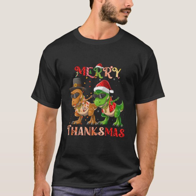 Dinosaur Dabbing Rapper Hip Hop Merryhanksmas gift T Shirt (Framsida)
