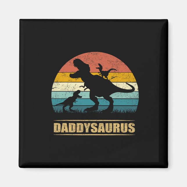 Dinosaur Daddysaurus 2 Two Kids Funny Fars dag Magnet (Framsidan)