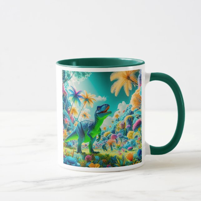 Dinosaur dans une jungle préhistorique colorée. mugg (Höger)