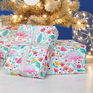 Dinosaur Delight on White Wrapping Papper Presentpapper