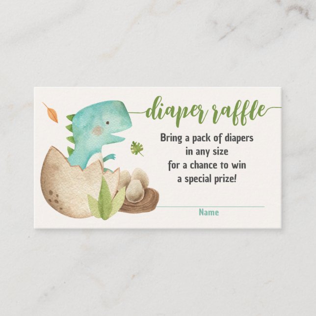 Dinosaur Diaper Raffle Biljett TRex Baby Shower Tilläggskort (Framsida)
