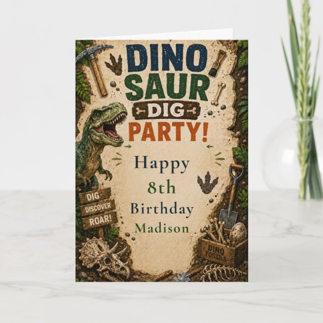 Dinosaur Diggerings Födelsedag Kort (Framsida)