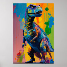 Dinosaur Digital Art: Ljus & Vibrant T-Rex Post-Re Poster