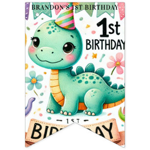 Dinosaur Dino 1:a födelsedagen Party Vimplar