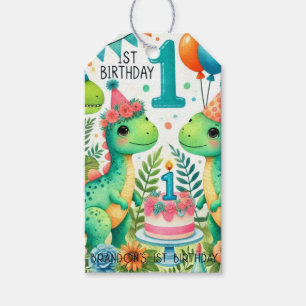 Dinosaur Dino 1-års födelsedagsfest Presentetikett