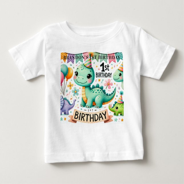 Dinosaur Dino 1-års födelsedagsfest T Shirt (Framsida)