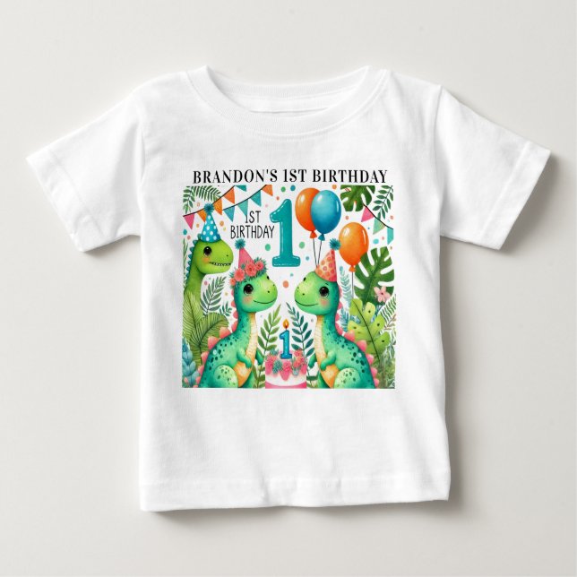 Dinosaur Dino 1-års födelsedagsfest T Shirt (Framsida)