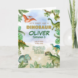 Dinosaur Dino 5:e födelsedagsinbjudan - mappat kor Inbjudan