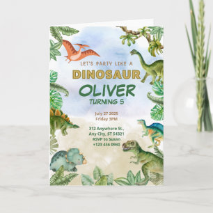 Dinosaur Dino 5:e födelsedagsinbjudan - mappat kor Inbjudan