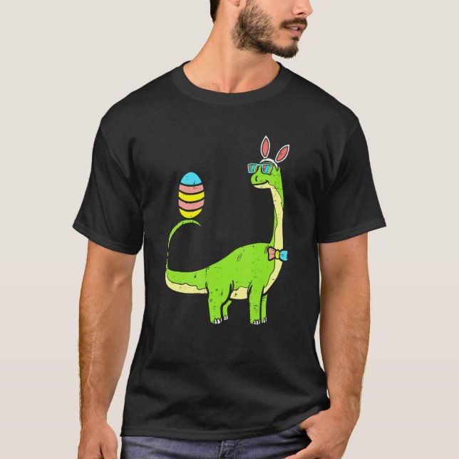 Dinosaur Dino Brontosaurus Bunny Öron Egg Påsk D T Shirt (Framsida)