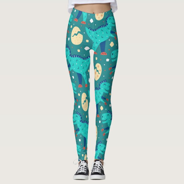 Dinosaur Dino Eggs T-Rex Mönster Leggings (Framsida)