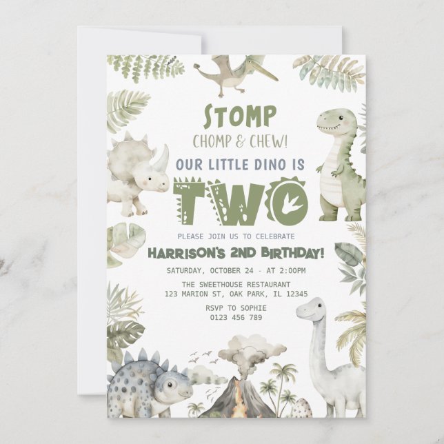 Dinosaur Dino Födelsedagsfest inbjudan (Framsida)