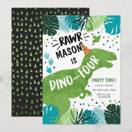 Dinosaur Dino-four RAWR 4:e födelsedagen Invita Inbjudningar