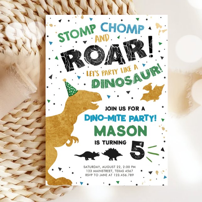Dinosaur Dino Gräver Boy T-Rex-Födelsedagsfest Inbjudningar (Skapare uppladdad)